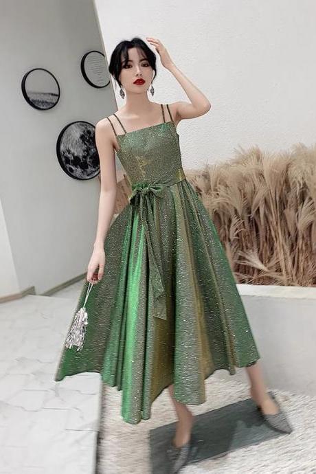Green Midi Dress, Summer, Spaghetti Strap Party Dress,custom made