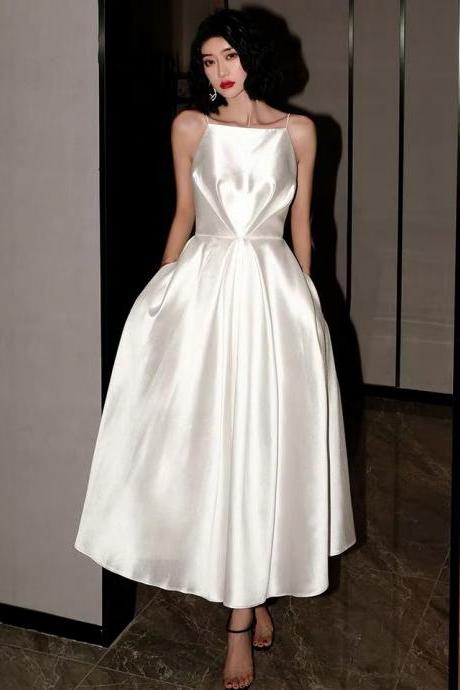 Little White Evening Dress, Temperament Socialite Birthday Dress, Simple,custom Made