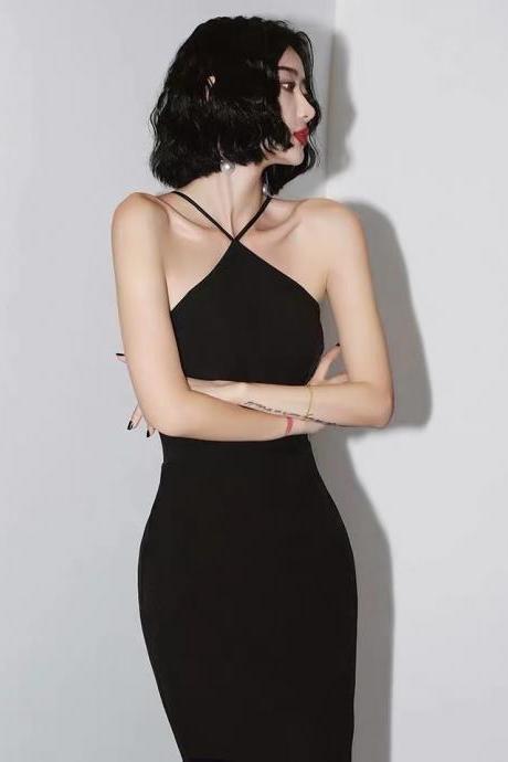 Little evening dress, halter neck black dress,custom made