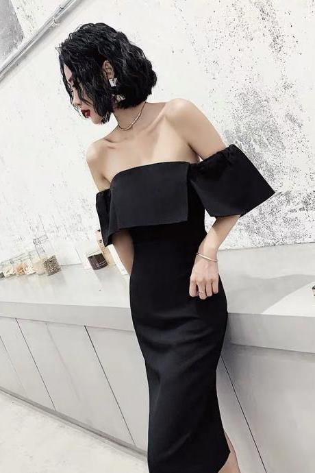 High quality evening dress, noble off shoulder party dress, elegant short black dress,custom made