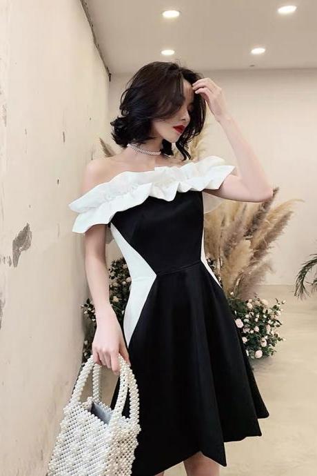 Vintage,off Shoulder Party Dress, Temperament Dress, Homecoming Dress, Little Black Dress,custom Made