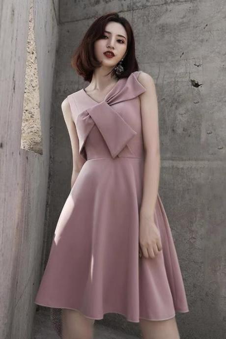 Pink Evening Dress, V-neck Graduation Dress, Sleeveless Homecoming Dress,custom Made