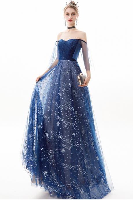 Fairy Evening Gown, Long Blue Graduation Gown, Starry Party Dress,custom Made