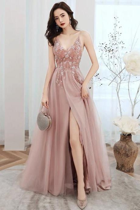 Super fairy evening dress , new style, light luxury, temperament, socialite, nailed beads spaghetti strap dress,custom made