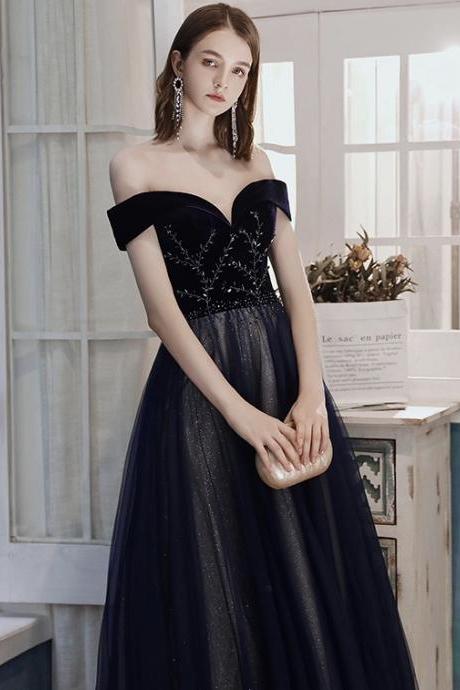 Light luxury, black simple atmosphere evening dress,off shoulder elegant dress,custom made