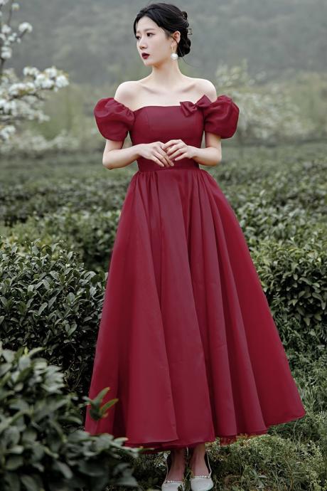 Off Shoulder Prom Dress,red Party Dress,hubble-bubble Sleeve Midi Dress ,custom Made