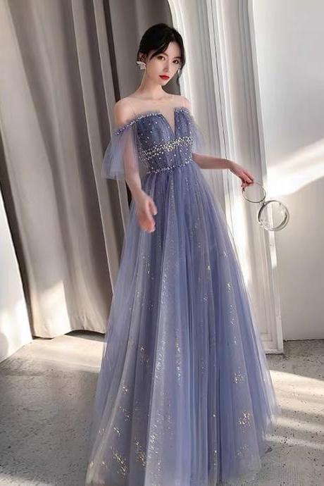 Blue Prom Dress, Noble Temperament, Starry Dress,custom Made