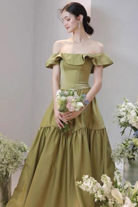 Falbala Collar Prom Dress,green Party Dress,off Shoulder Prom Dress,custom Made