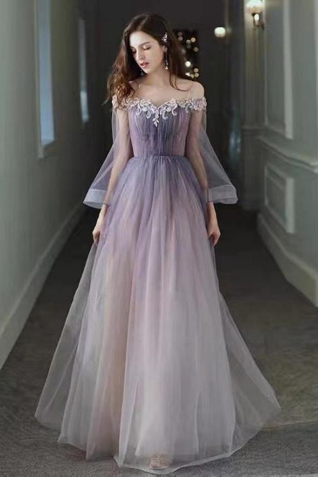 Off shoulder evening dress, temperament, dream purple prom dress,custom made