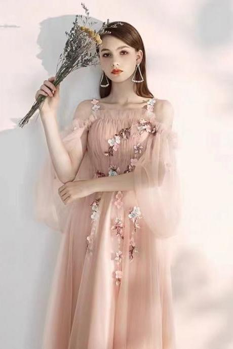 Pink evening dress, new style, fairy dream, elegant prom dress with decals,custom made