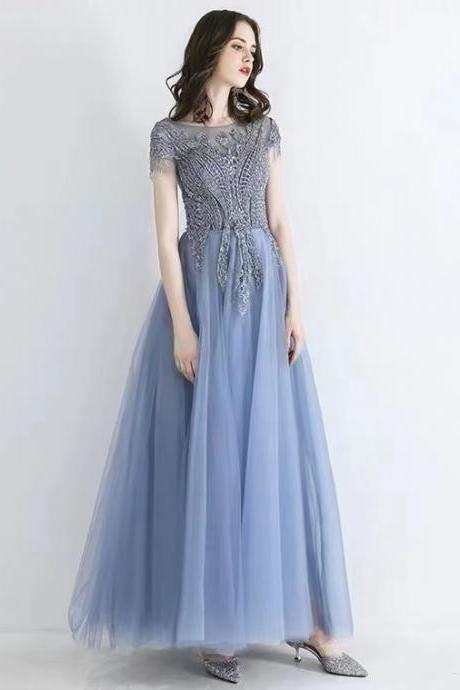 Blue Evening Dress, Socialite Formal Dress, Elegant Party Dress,custom Made