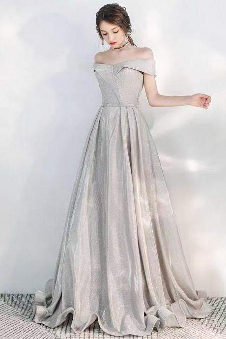 Sliver Evening Dress,sequin Party Dress, Off Shoulder Prom Dress,custom Made