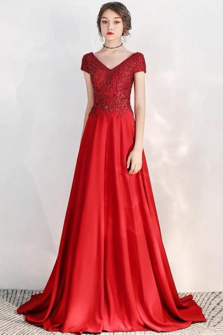 Red evening dress,satin party dress, eleagnt queen prom dress,custom made