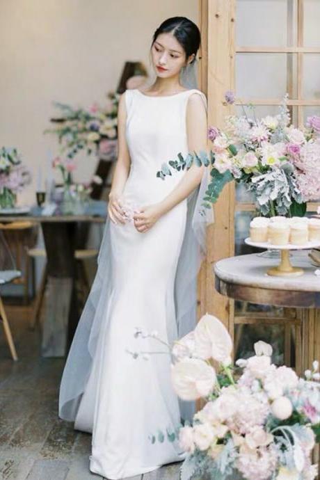 Sleeveless bridal dress,mermaid wedding dress,custom made