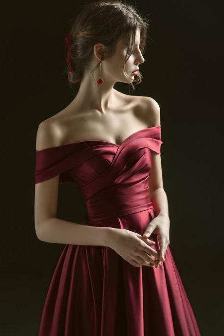 Off Shouder Evening Dress, Charming Burgundy Party Dress,custom Made