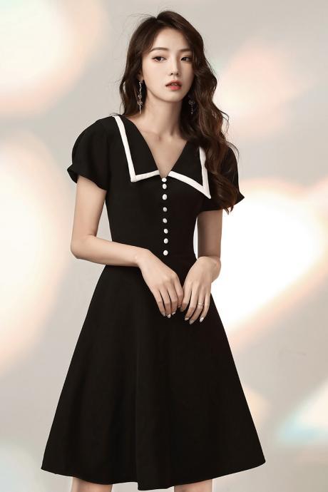 Black Evening Dress, Short Sleeve Birthday Dress, Homecoming Dress,custom Made