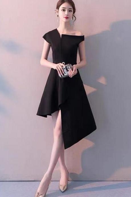 New style, noble, elegant, black medium to long dress dress,irregular homecoming dress,custom made
