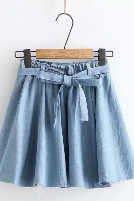 Style, Sweet, Little Fresh Denim Skirt, Students Elastic-waisted Mini Skirt