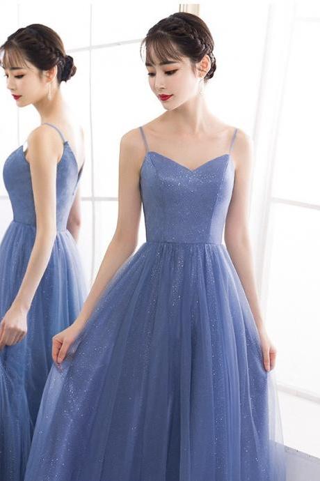 Blue Prom Dress, Spaghetti Straps Evening Dress,custom Made