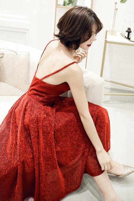 Red Shiny Dress，spaghetti Strap Dress,sexy Party Dress,custom Made