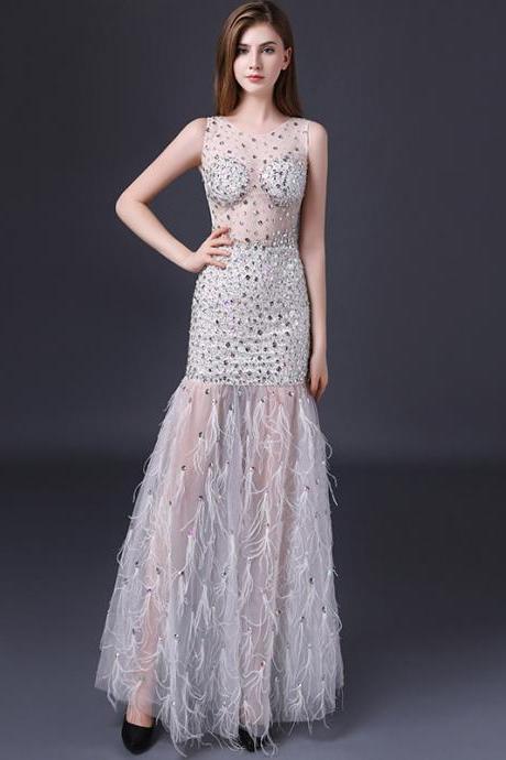 Sleeveless Wedding Dress, See-through Gauze Evening Dress, Sexy Mermaid Dress,custom Made