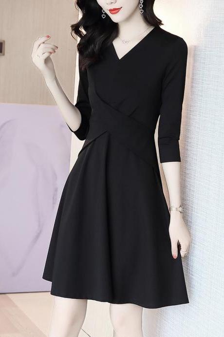 Socialite temperament dress, spring and autumn ,waist black party dress, lady wind little black dress ,Custom Made