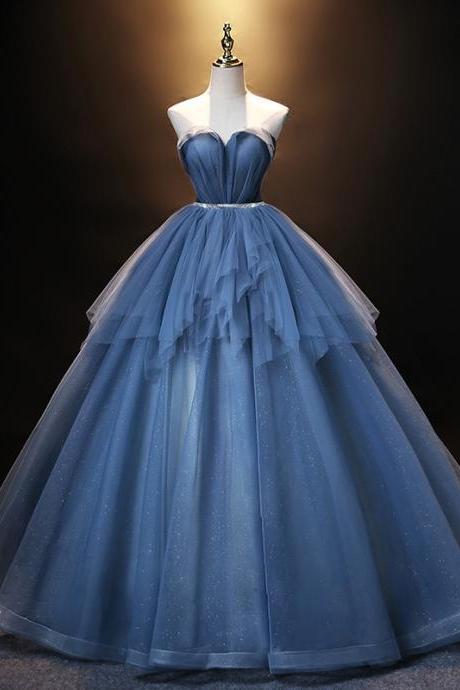 Strapless Party Dresses, Blue Evening Dresses, Star Couture Balll Gown Dresses,custom Made