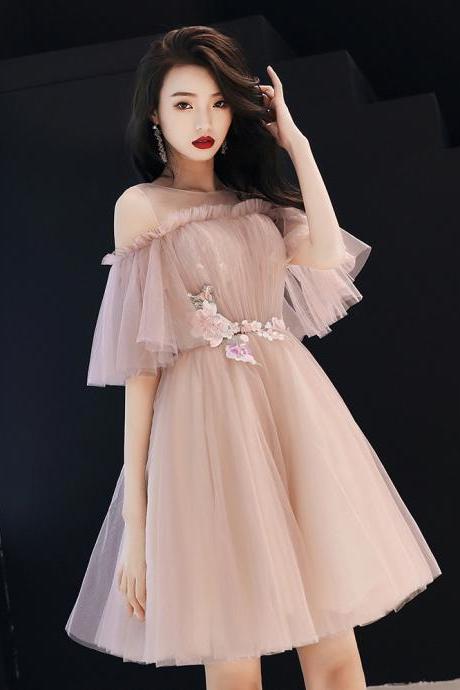 Pink Bridesmaid Dress, Fairy Dreamy Little Homecoming Dress, Off-the-shoulder Graduation Dress,custom Made