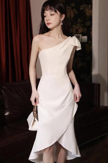 One Shoulder Dress, White Party Dress,mermaid Evening Dress,custom Made