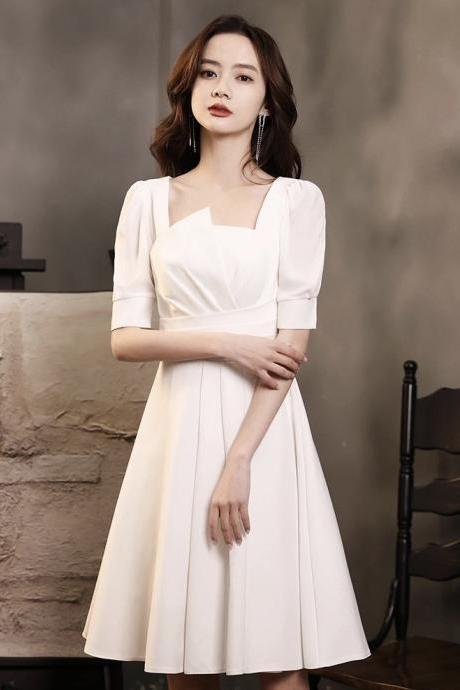 Short Sleeve Formal Dress, White Party Dress,daily Midi Dress,homecoming Dress,custom Made