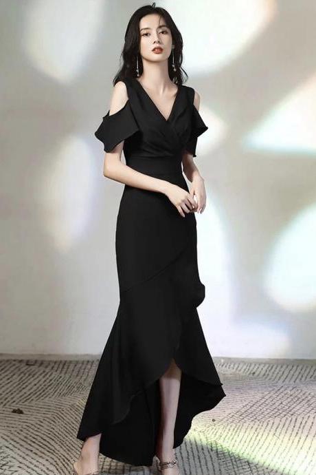 Black Evening Dress, V-neck Party Dress,custom Made
