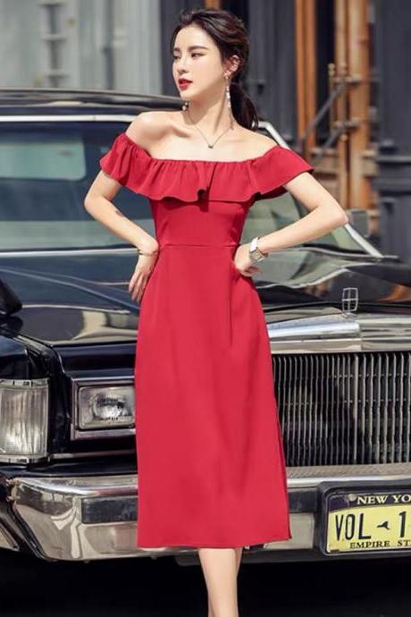 Red dress dress, off shoulder dress,custom made