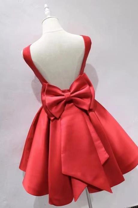 Red Homcoming Dress, Backless Satin Dress, Sleeveless Bouffant Dress ,custom Made