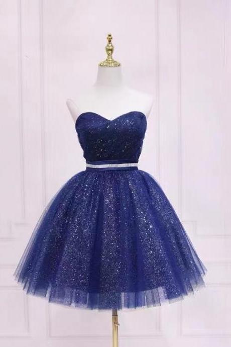 Shiny,Strapless short homecoming dress,royal blue party dress ,custom made