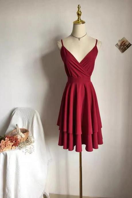 Red Dress,beach Dress.v-neck Spaghetti Strap Dress,sexy Backless Dress