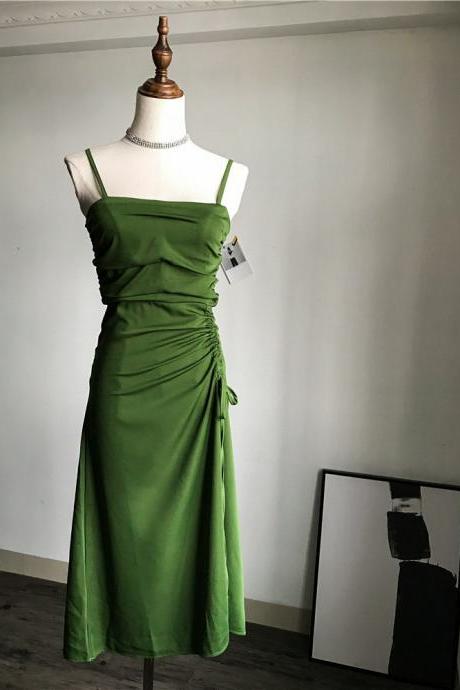 Vintage,pleated halter dress, new, slim green dress,strapless dress