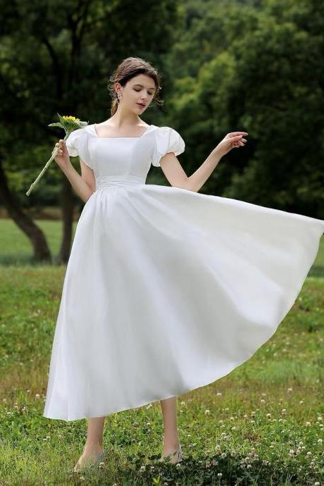 Vintage Bouffant Dress, White Dress With Bubble Sleeves, Simple Wedding Dress,custom Made
