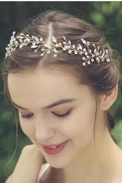 Hand twisted, diamond gold, bridal hair accessories, wedding band, headdress headband