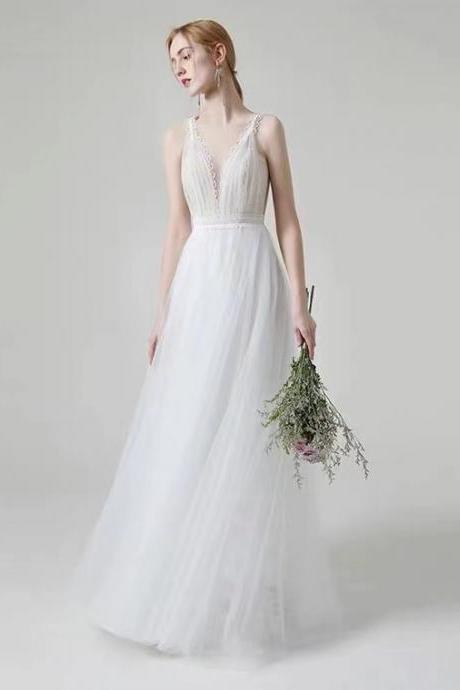 Light lace wedding dress, simple, lawn, outdoor brigade shoot dress,Custom made