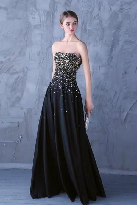 Black Evenig Dress, Strapless Sexy Prom Dress,custom Made