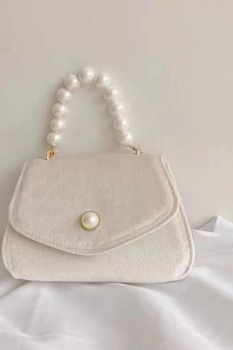 Vintage, Pearl Portable Small Square Bag, Autumn And Winter Suet Chain Dinner Bag,shoulder Bag