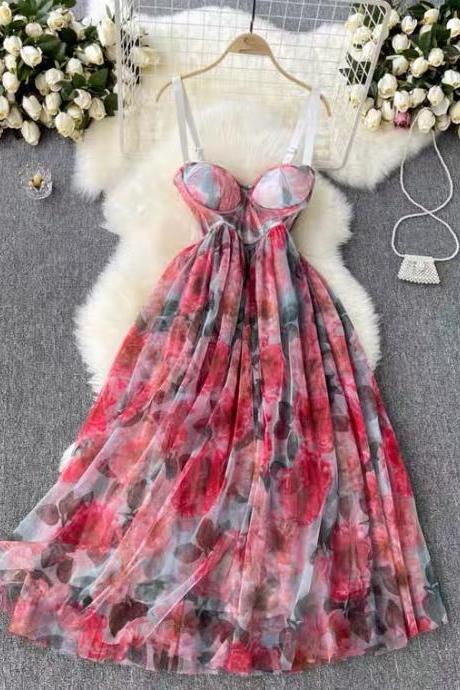 Print holiday dress, summer dress, high quality, sexy, corset, spaghetti strap dress