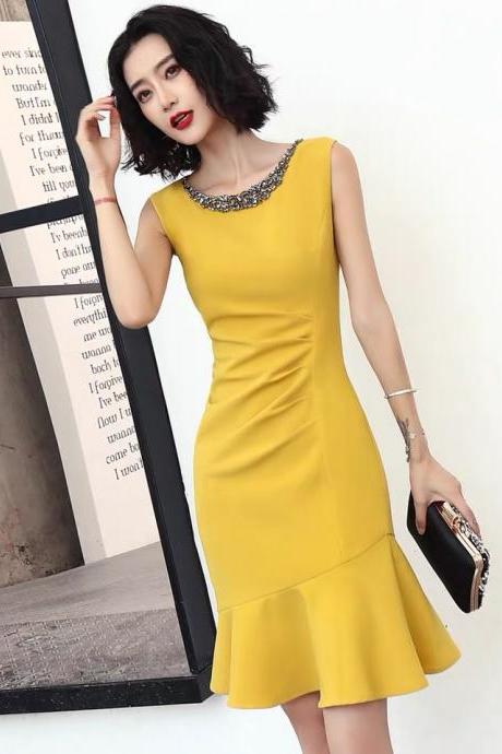 Yellow dress midi dress, high quality, light luxury party dress