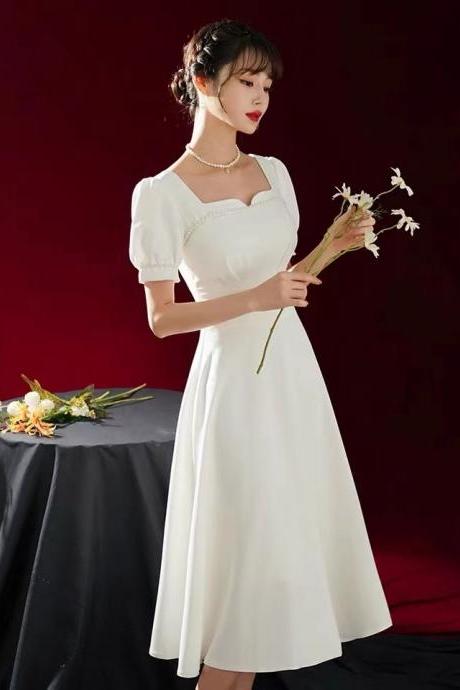 Little White Evening Dress, Temperament Satin Dress,custom Made