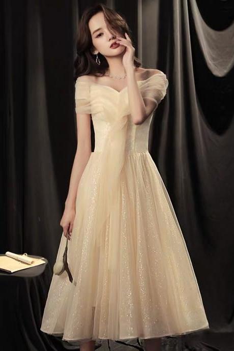 Off shoulder little evening dress, light luxury champagne dress, temperament socialite dress,custom made