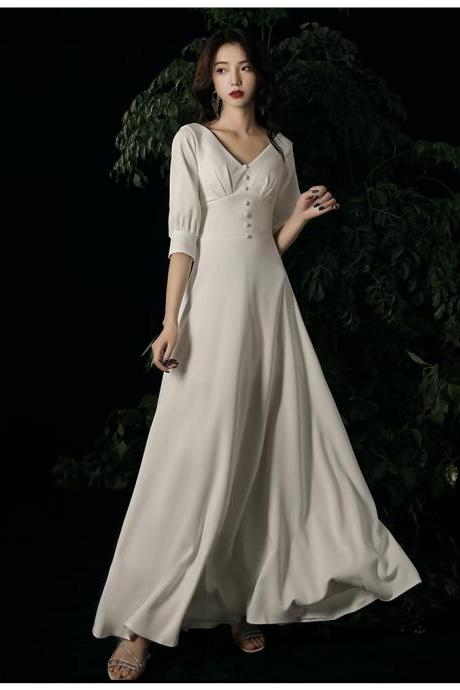 V-neck Evening Dress, Satin Party Dress,light Wedding Dress,custom Made