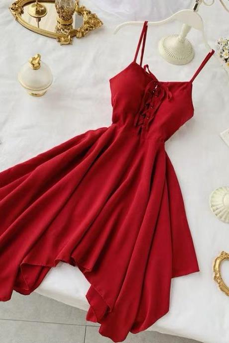 Sexy, cute, high-waist irregular spaghetti strap dress