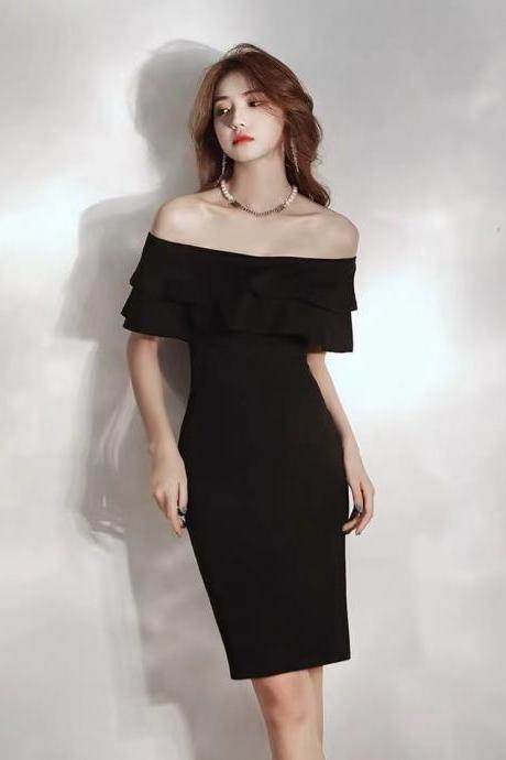 Off-the-shoulder Flounces Dress, Slim Homecoming Dress,black Evening Dress, Sexy Bodycon Dress,custom Made