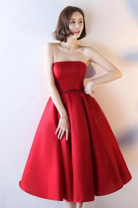 Strapless Homecoming Dress,red Party Dress,satin Graduation Dress,homecoming Dress,custom Made