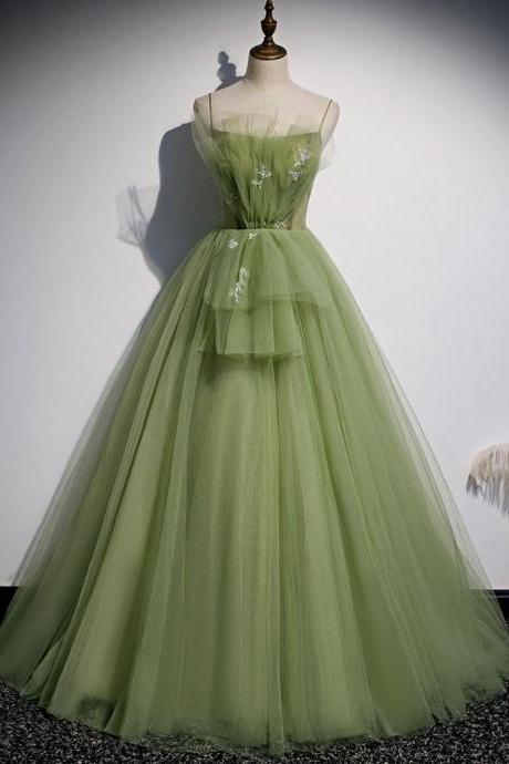 Green Tulle Long Prom Dress ,strapless Tulle Formal Dress, Custom Made